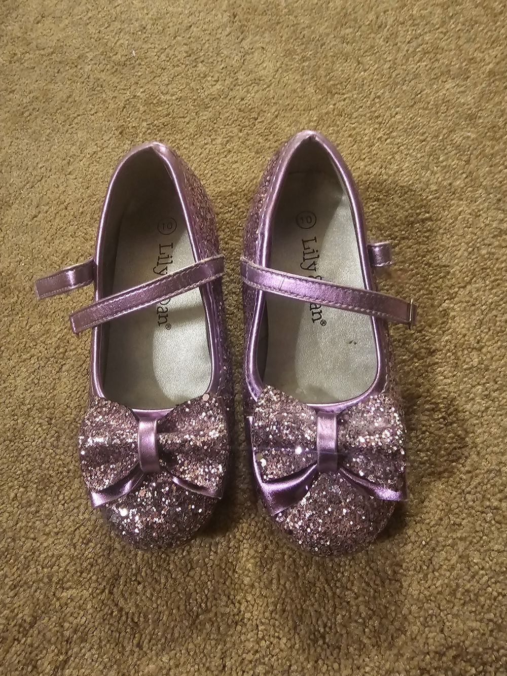 Lily & Dan Kids Lavender Glitter Bow Mary Jane Dress Shoes size girls 10
